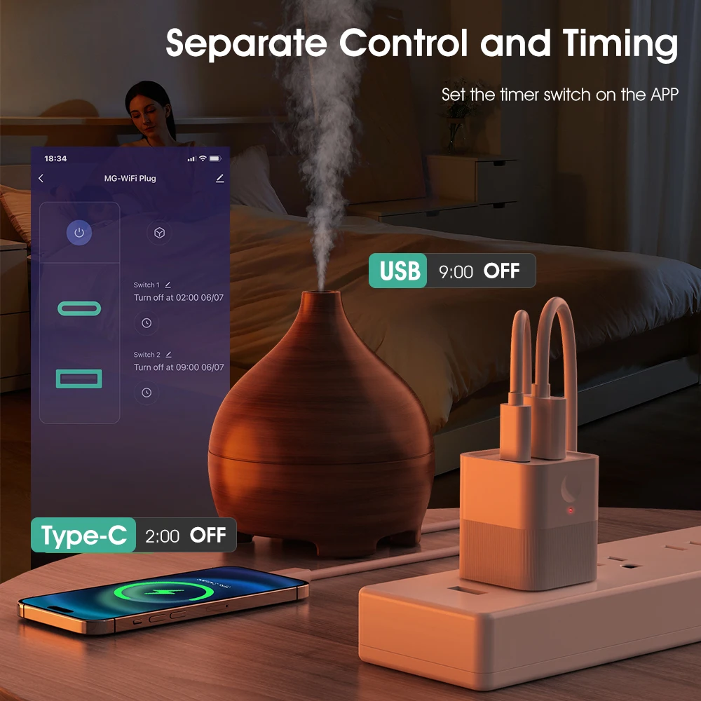 2 في 1 Tuya WiFi الذكية TypeC USB محول التبديل USB صغير محول الطاقة شاحن التوصيل توقيت التحكم الصوتي يعمل مع أليكسا جوجل