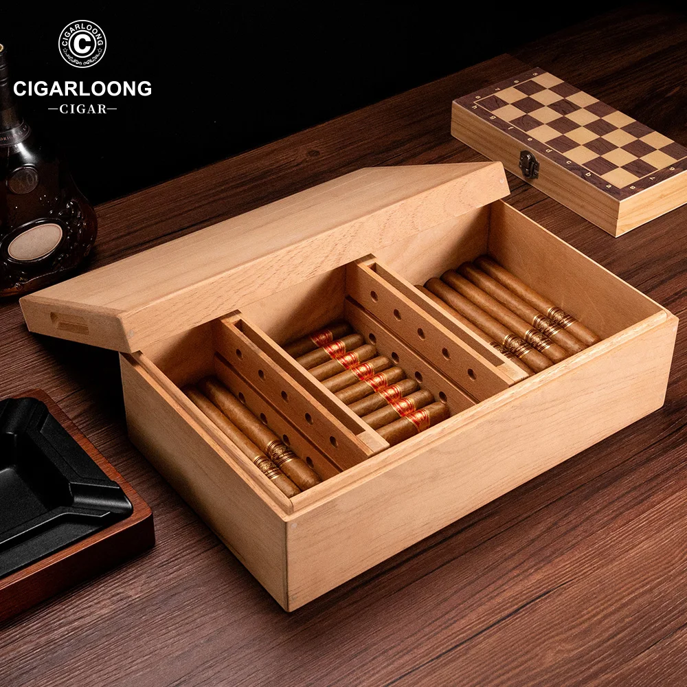 CIGARLOONG-Cigar Box, Moisturizing, No Paint Box, Large Capacity, Cedar Wood, Wooden Cigarette Case, Humidor CLA-23DEP