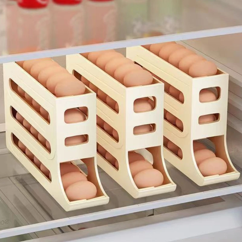 

Automatic Rolling Egg Rack Holder Storage Box Egg Basket Egg Case Holder Storage Organizer for Kitchen