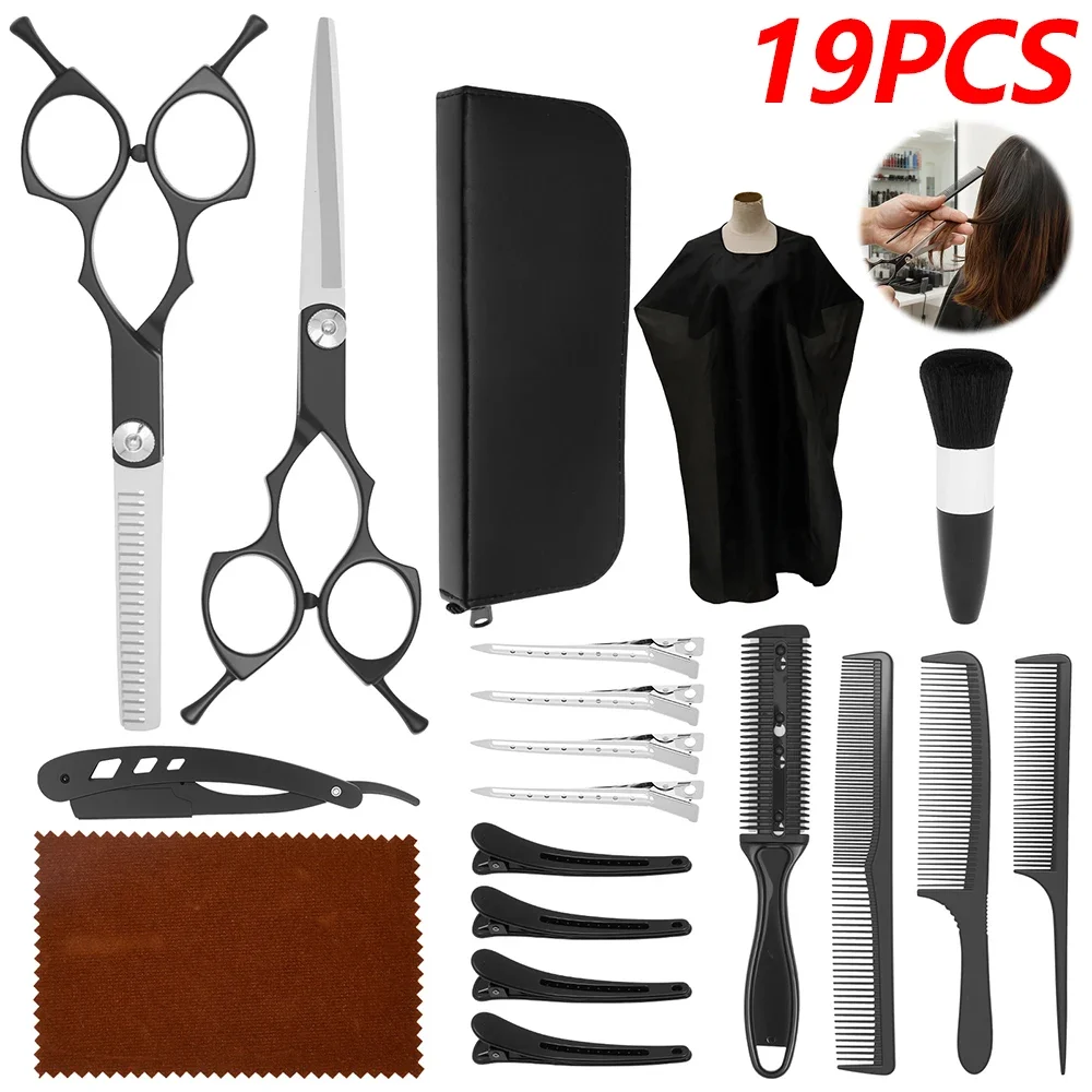 

19Pcs Hair Cutting Shear Kit Stainless Steel Barber Scissors Hair Thinning Shear Shaver Professional Barber Scissors Accessories