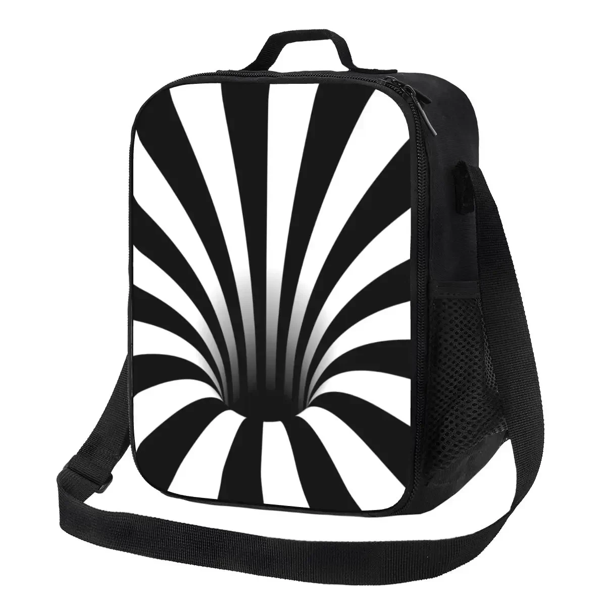 

Abstract Black Hole Thermal Insulated Lunch Bags Optical Illusion And White Lines Portable Tote for