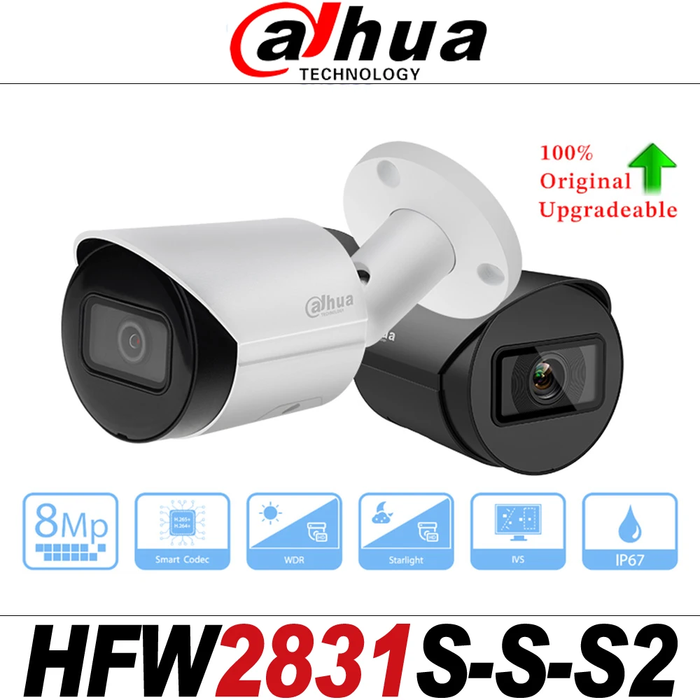 Dahua Original IPC-HFW2831S-S-S2 8MP 4K IR POE Lite Fixed-focal Bullet Security Network Camera SD Card Slot Intrusion Tripwire