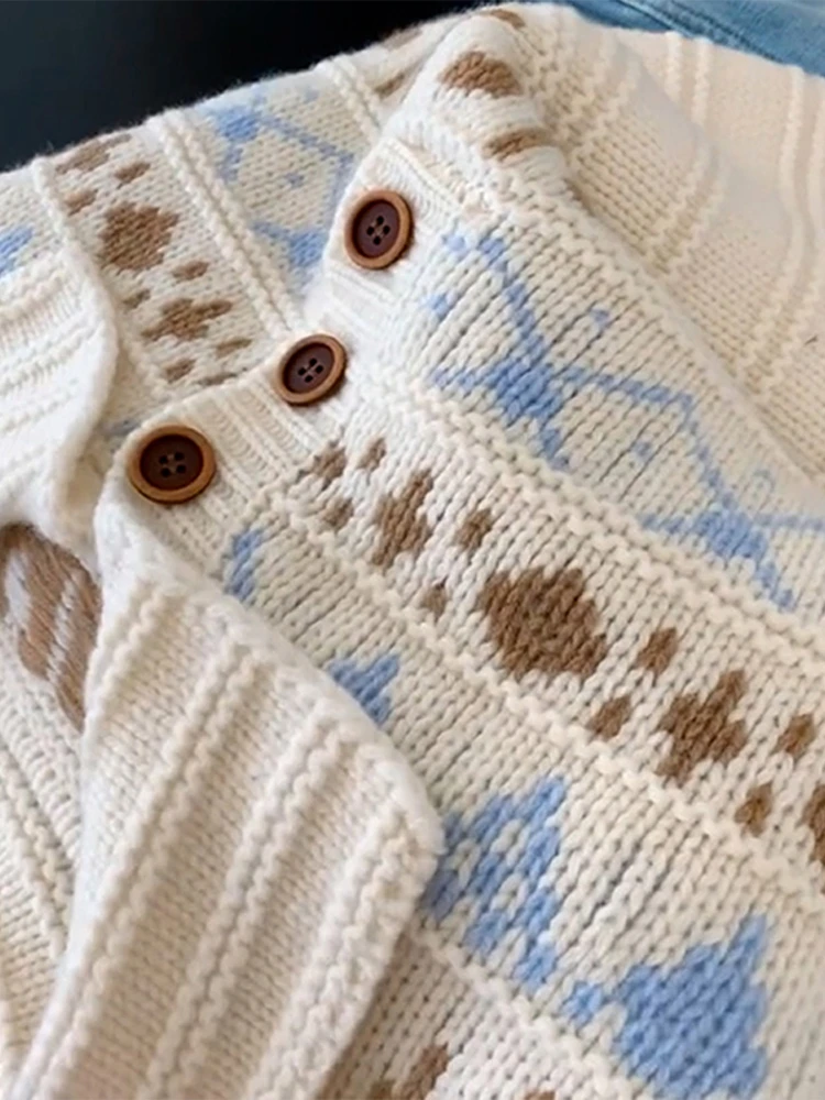 เสื้อถักนิตติ้งลายแฟร์ไอล์เนื้อนุ่มใส่สบายสำหรับผู้หญิง ใส่เป็นเสื้อตัวในได้ เหมาะสำหรับฤดูใบไม้ร่วงและฤดูหนาว สไตล์เกาหลี ทรงปกติ ให้ความอบอุ่น