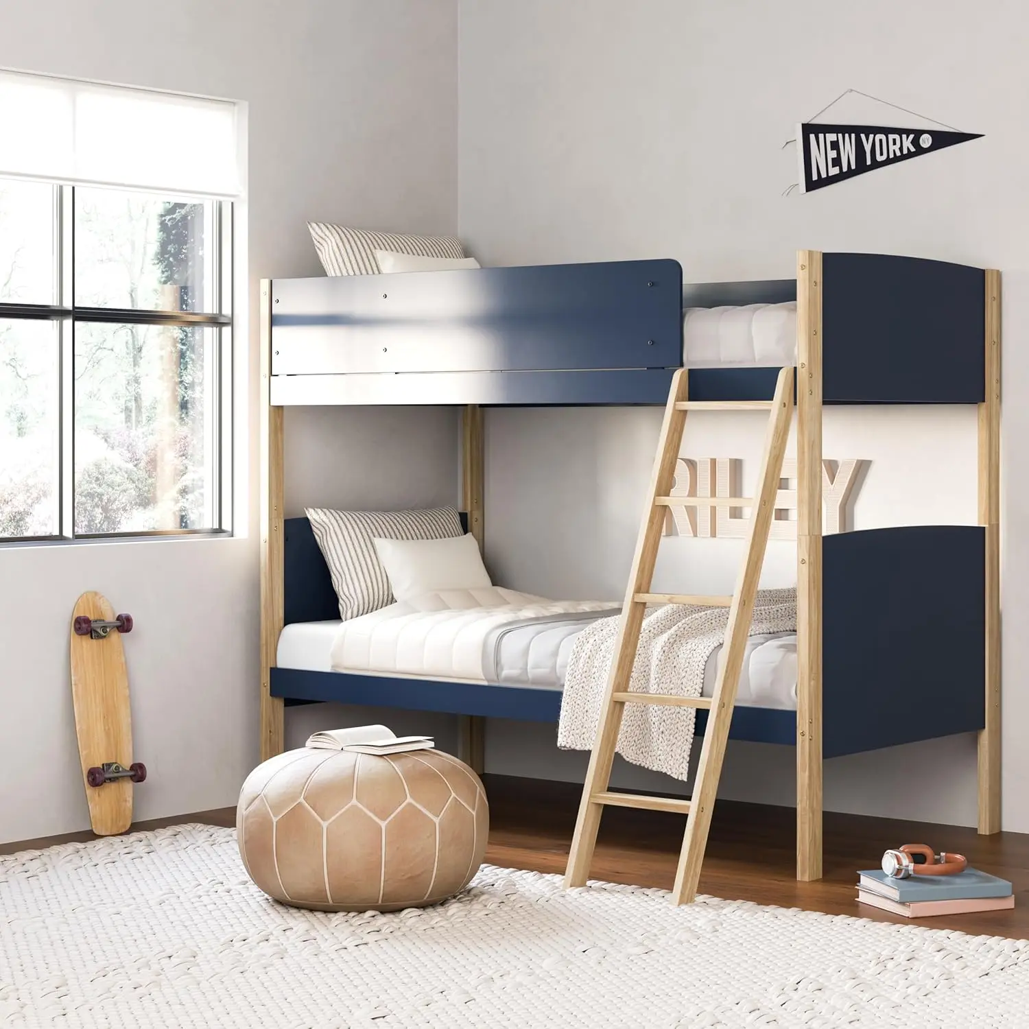 Storkcraft Next Delray Twin-Over-Twin Convertible Bunk Bed (Midnight Blue With Natural) – Modern, Stylish, 2-Tone Bunk Bed For