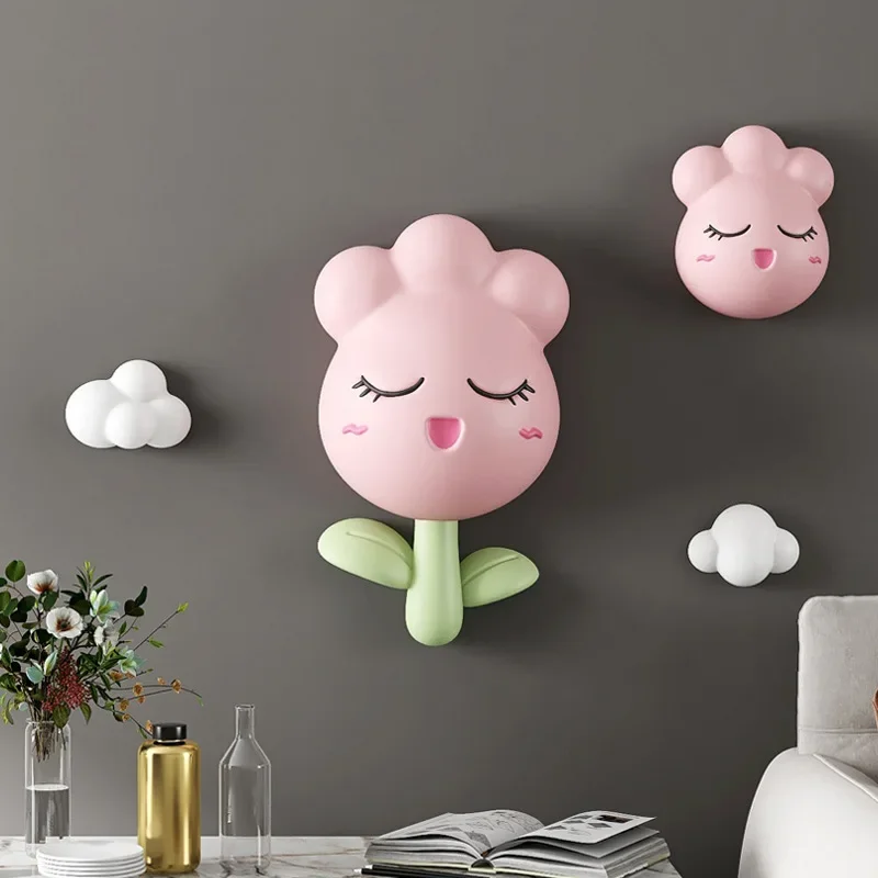 Modern Cute Cartoon Tulip 3D Resin Wall Hanging Children Room Sticker Crafts Home Livingroom Background Mural Decor