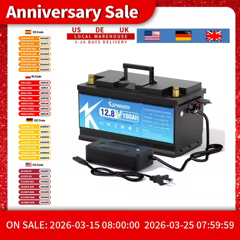 KEPWORTH 12V 100Ah Lithium Iron Phosphate Battery Upgraded BMS 6000 Cycles For RV Campers Golf Cart Off-Road Off-Grid Solar Wind