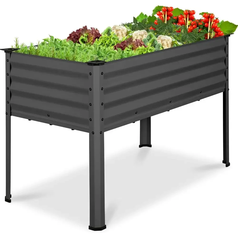 24x48x30in Galvanized Metal Elevated Garden Bed, Ideal for Vegetables, Patios, Balconies - 100% Non-Toxic Charcoal