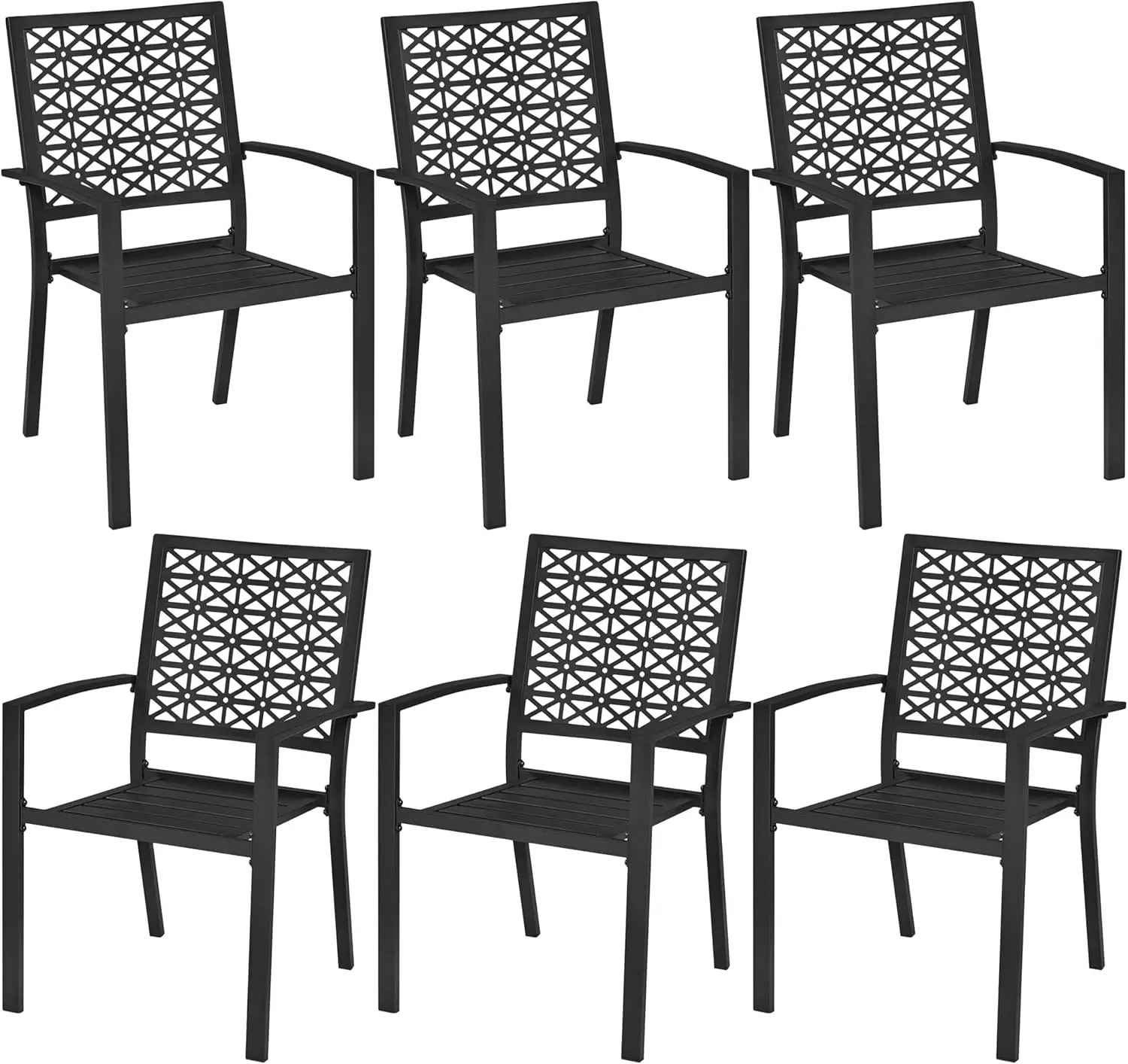 

Набор из 6 обеденных стульев для патио на открытом воздухе с подлокотниками и металлическим каркасом, прочные металлические черные уличные стулья, штабелируемые для сада