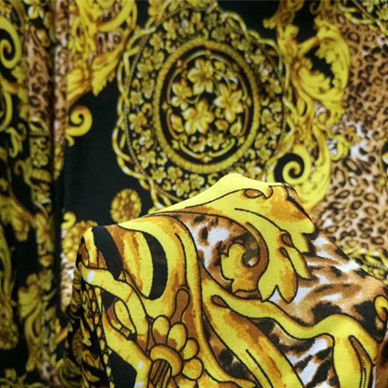 Good,Yellow Leopard,Cotton/SPANDE Knit Fabric,Ice Silk,4 Side Elastic,African Flower Cloth,DIY,Sew,Dance Dress,Large Swing Skirt