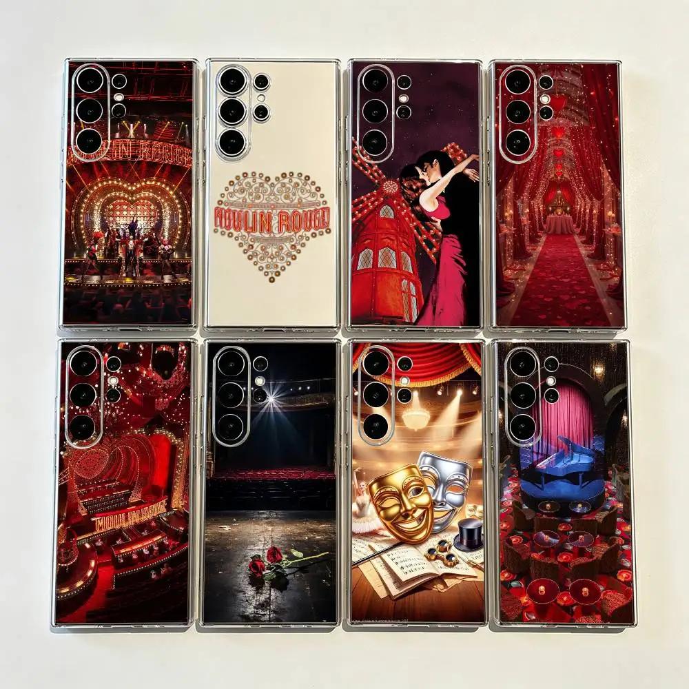 Capa de Telefone Transparente Anti-Queda com Estampa Moulin Rouge para Samsung Galaxy S26/S25/24/23/22/30/21/10/9, Ultra, Plus