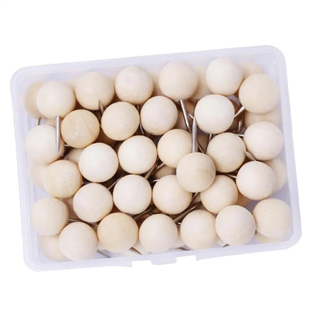 60 Pieces Wood Push Pins Wooden Thumb Tacks with Organizing Container for Home Office Craft Projects, Natural Color