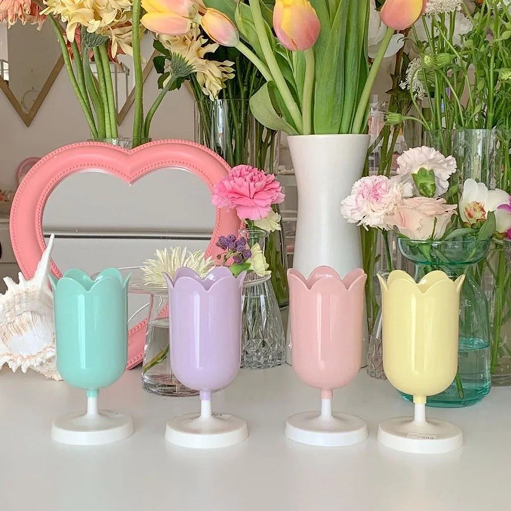 

3 Pcs Plastic Brush Pot Flower Shaped Pen Holder Storage Bucket Desktop ganizer Stationery Container Photo Props
