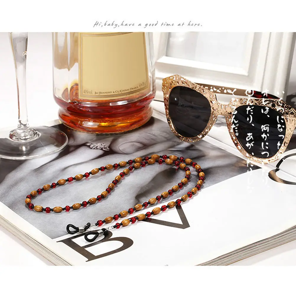 

Деревянная цепочка для очков 66 см, ремешок для солнцезащитных очков с бусинами для женщин, держатель для очков, для путешествий и использования на открытом воздухе