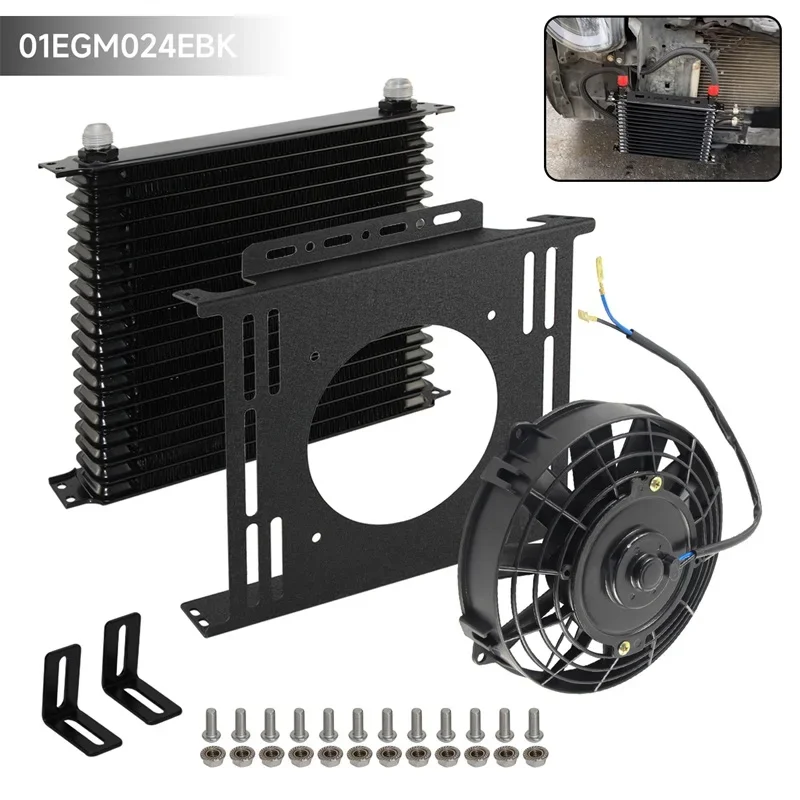 

Transmission AN10 Engine Universal 19 Row Oil Cooler + 7" Fan Kit New Mounting Bracket Kit Black/Blue