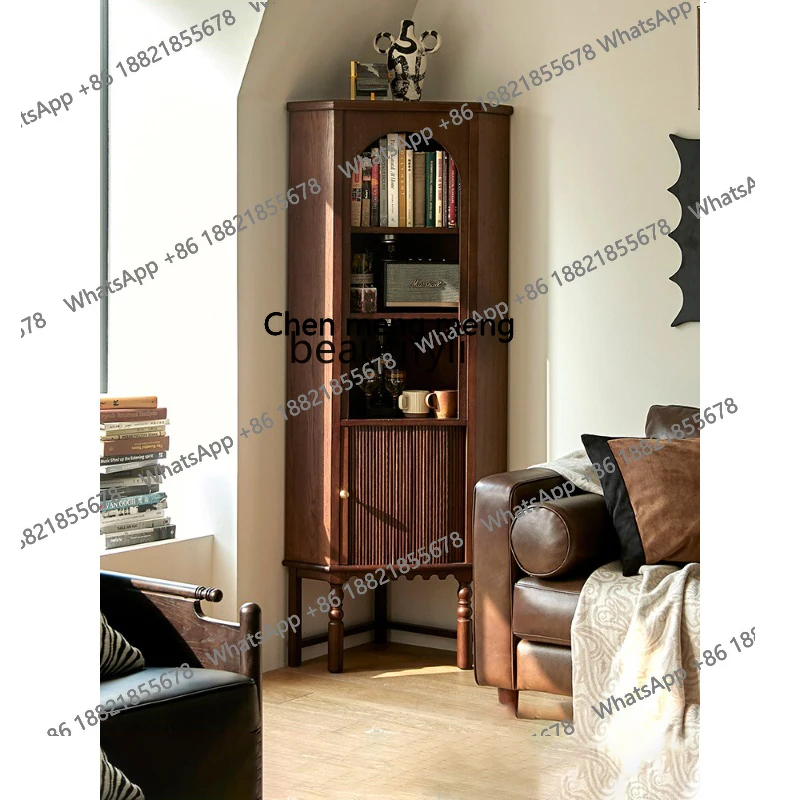 

French retro solid wood living room corner cabinet, American triangular side cabinet, storage rack H