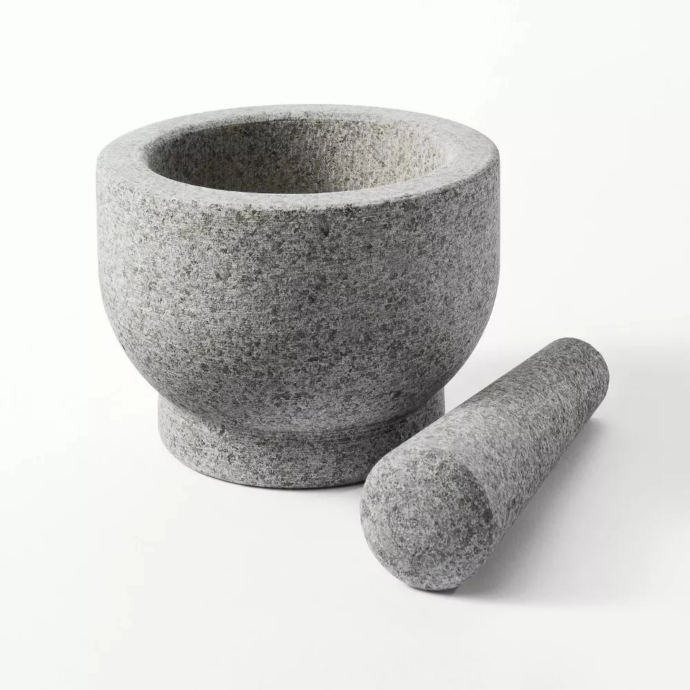 

2.1 Cup Granite Mortar and Pestle Set,5.5” Stone Muddler and Bowl,Durable Stone Grinder for Guacamole Garlic Seeds Spices,Gray