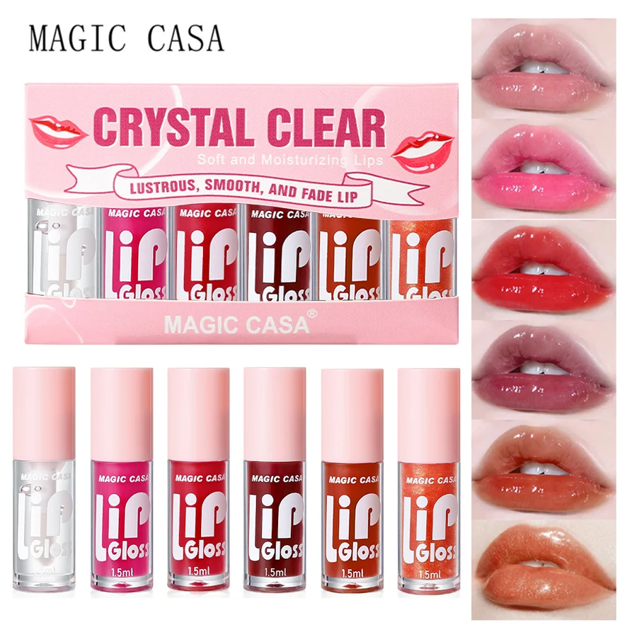 6PCS Moisturizing Lip Gloss Set Water Light Lip Serum Oil Plumping Lips Long-lasting Shiny Gloss Collection for Lip Care
