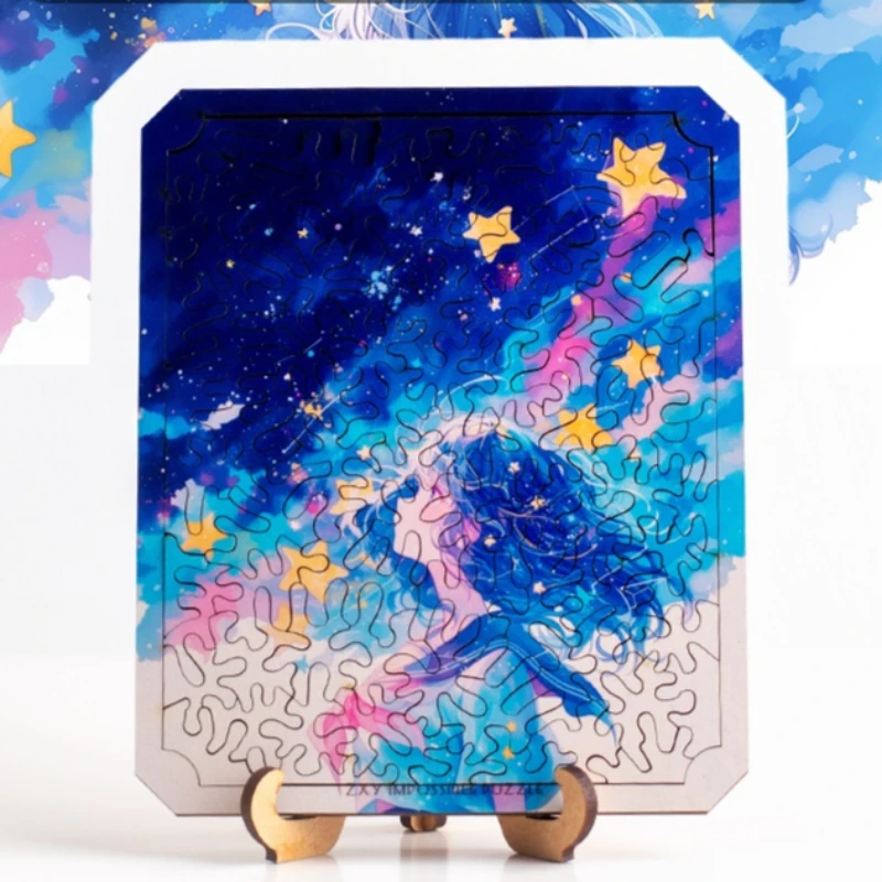 

"Girl Looking Up at the Stars" Adult High Difficulty Alien Level 10 Irregular Wooden Hell Puzzle