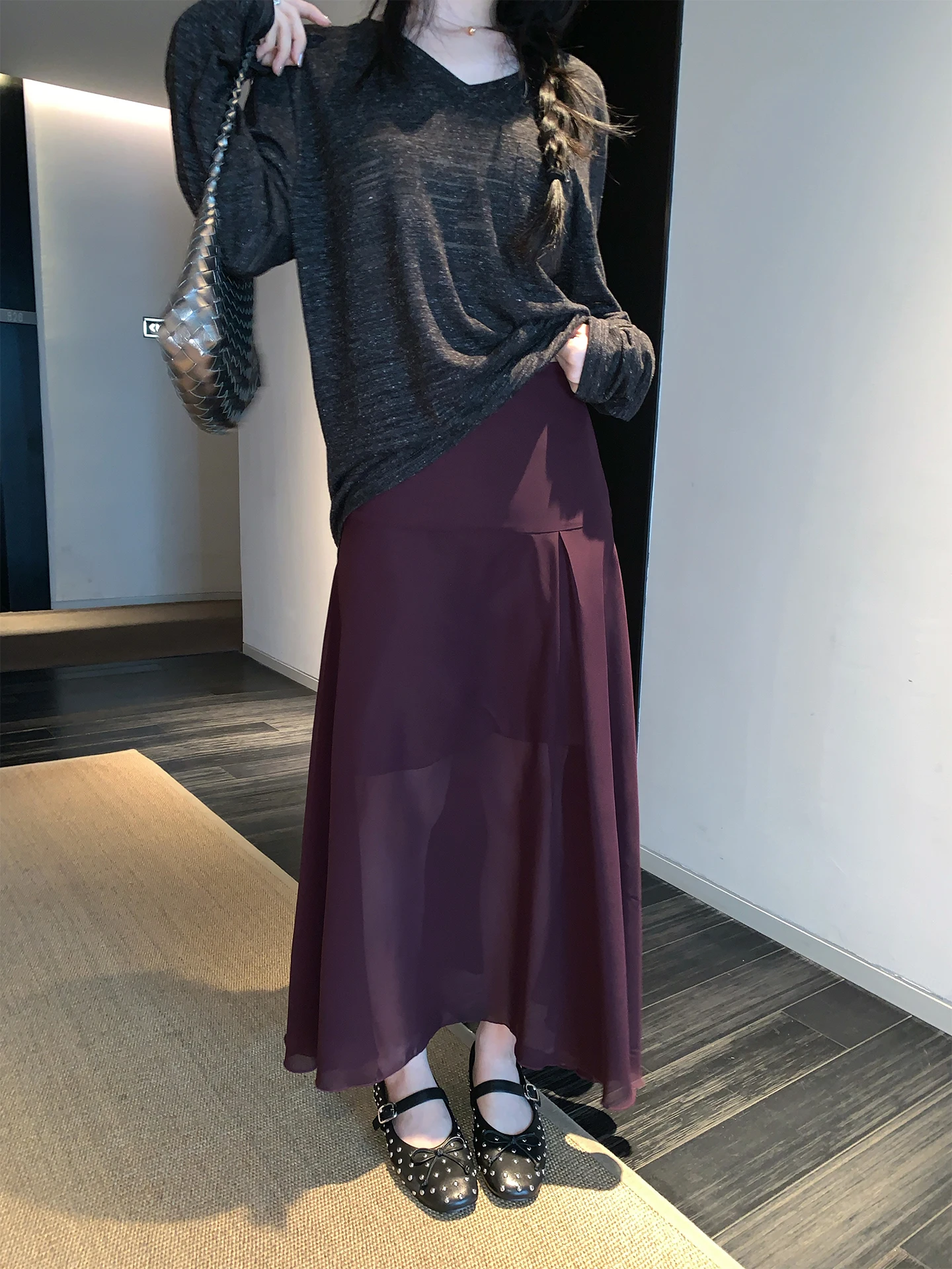 

Элегантная длинная юбка А-силуэта из шифона с высокой талией, из полиэфирного волокна, повседневный стиль, с боковой молнией, для создания романтического образа