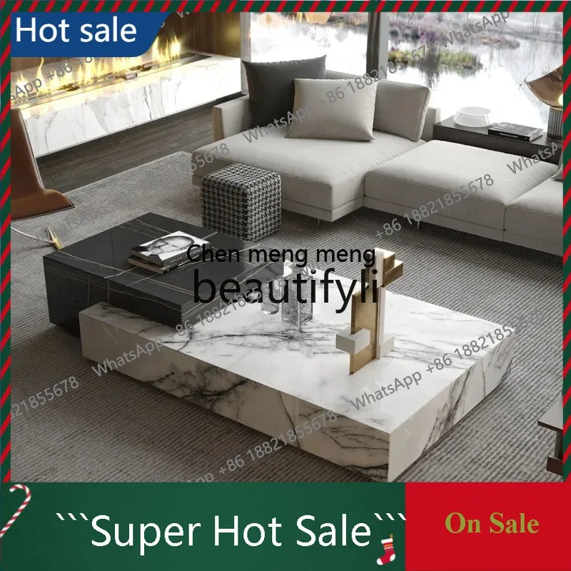 

3001 Natural marble coffee table living room modern light luxury designer luxury stone creative large flat Italian styless 51