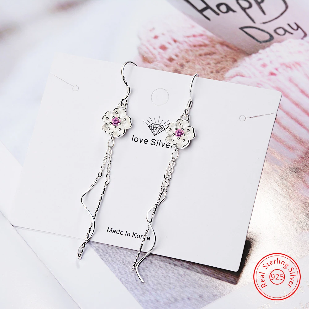 

New Quality Jewelry Women's 925 Sterling Silver Zircon Crystal Tassels Flower Drop Earrings Fashion FQL25029