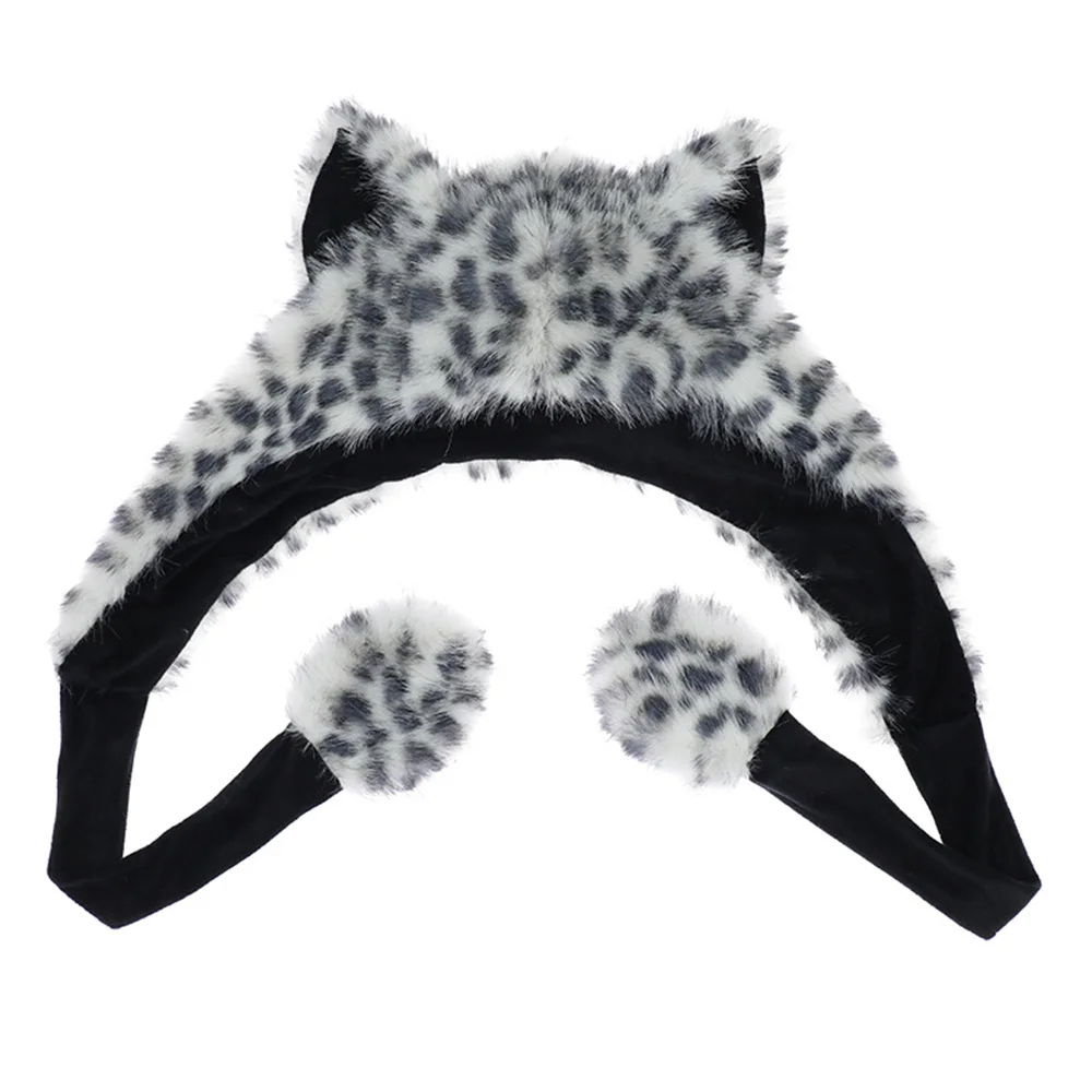 Autumn Winter Hats Handsome Snow Leopard Ears Warm Thick with Velvet Outdoor Ear Protection Hat Fluffy Cute Bear Ear Wool Hat