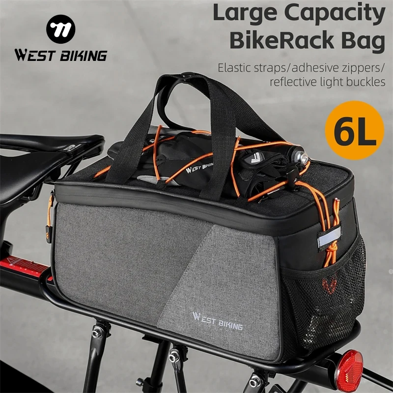 

WEST BIKING Bicycle Rack Bag 6L Large Capacity Bike Rear Seat Bag Traveling Hiking Cycling Pannier MTB Road Bike Accessories