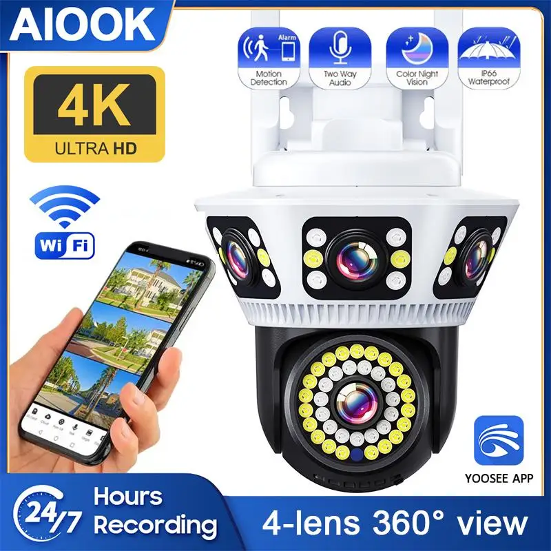 

AIOOK HD 8MP 4K WFI Camera 360° View Ngle Outdoor Waterproof IP CCTV Two-way Audio Intercom Night Vision YOOSEE Video Camera