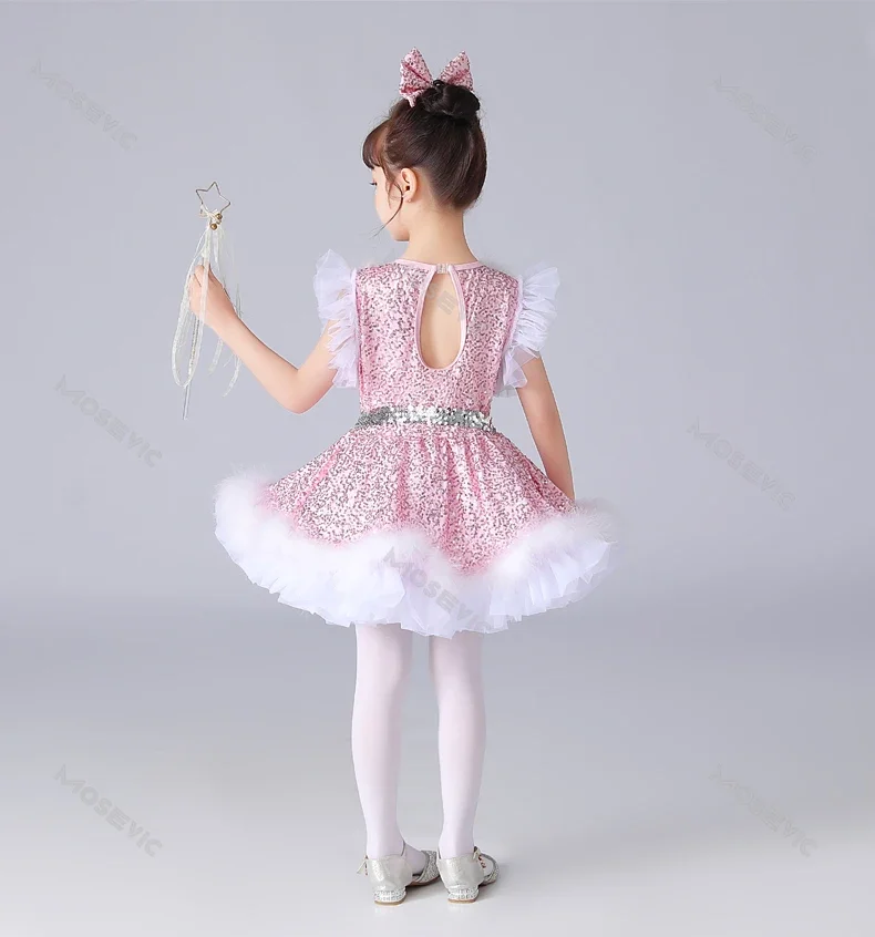 Robe de danse à paillettes pour filles, costume de danse pour enfants, tenue de pom-pom girl, vêtements de danse pour enfants