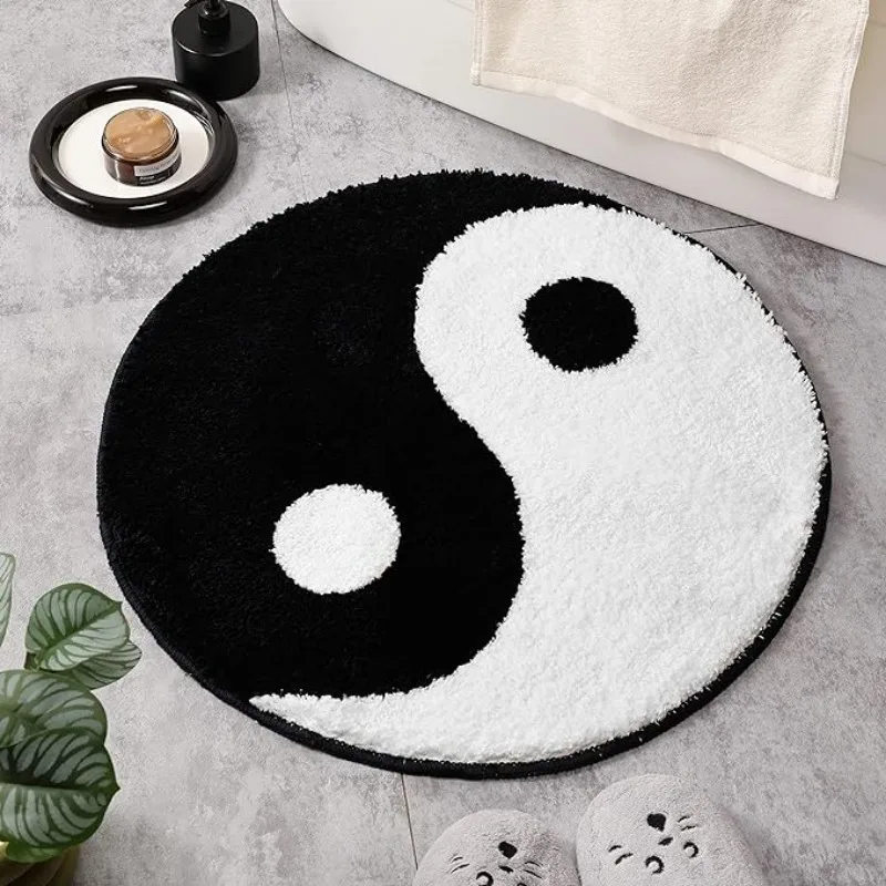 Super Soft Anti-slip Simulated Billiards 8 Ball Carpet Round Cashmere Bath Mat Bathroom Floor Circle Black White Soft Fluffy