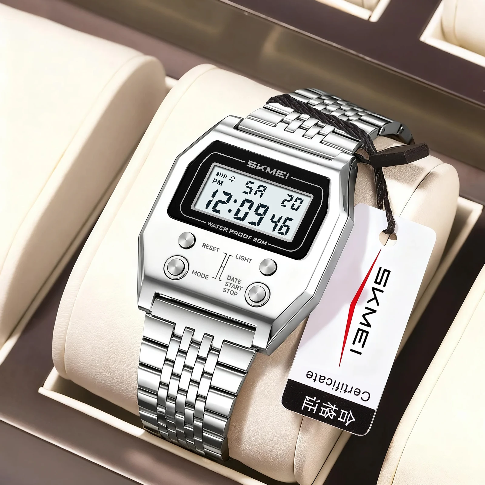 SKMEI Stopwatch Digital Wristwatches Stainless Steel Strip Business Waterproof  Electronics Watches For Men Women Reloj Hombre