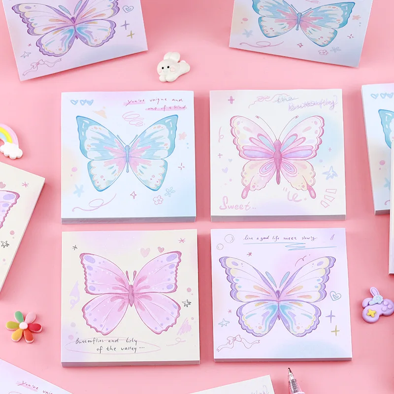 1Pcs 80sheet/pack Gradual Change Butterfly Sticky Note Book Korean Simple Note Book Sticker Back-to-school Essentials Office