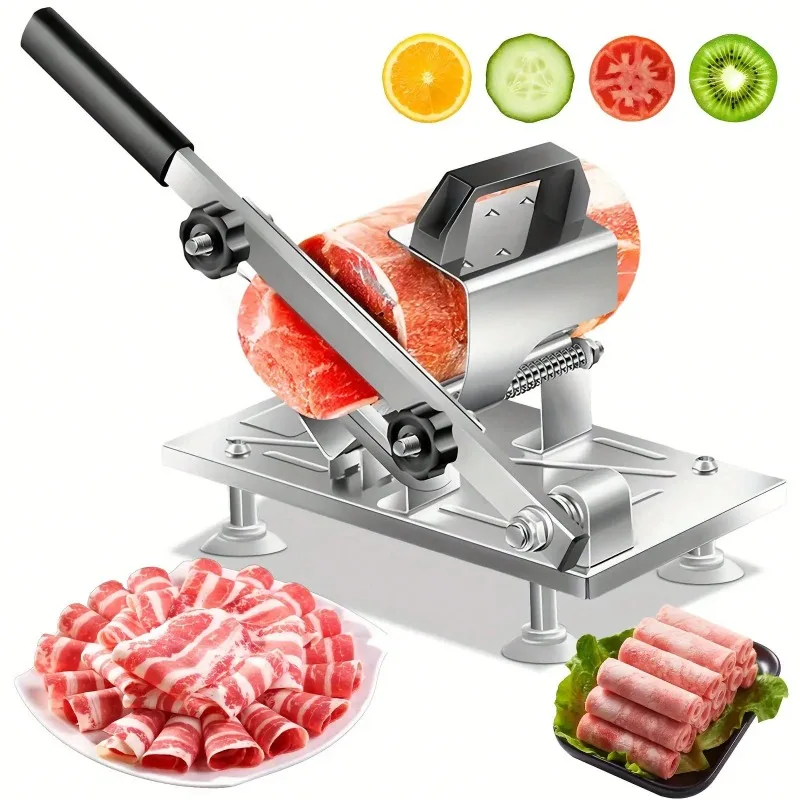 

Manual Meat Slicer - Adjustable Thickness with Precision Blades & Non-Slip Base, Easy-Clean Stainless Steel for Beef/Vegetables