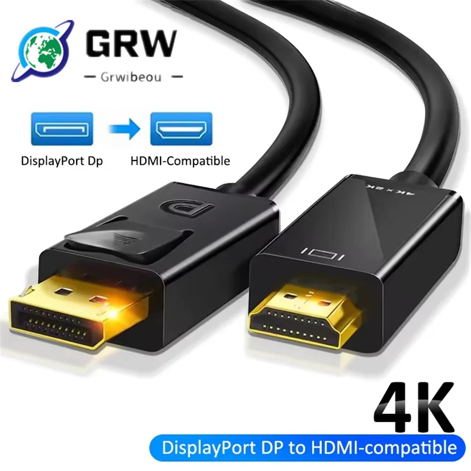 【セール中】DP to HDMI変換ケーブル 4K 2K DP DisplayPort - HDアダプター ディスプレイポート ビデオオーディオ PC HDTV プロジェクター ノートパソコン モニター対応