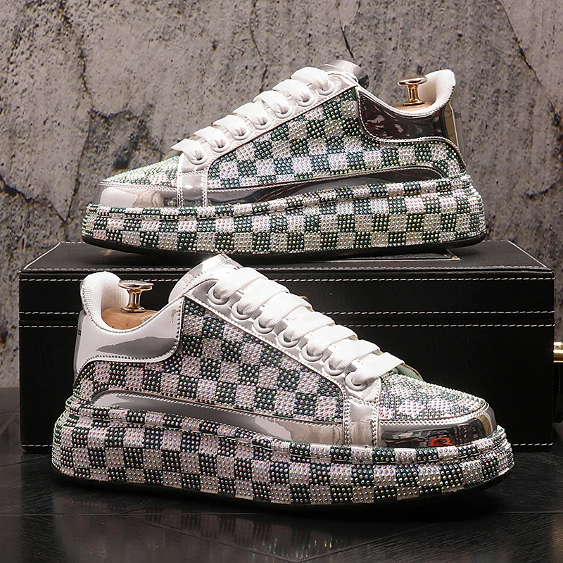 

Men's Casual oes 2026 Spring New Sle Thi Bot Platform id Faionable Diamond Board oes Men's Increased Height