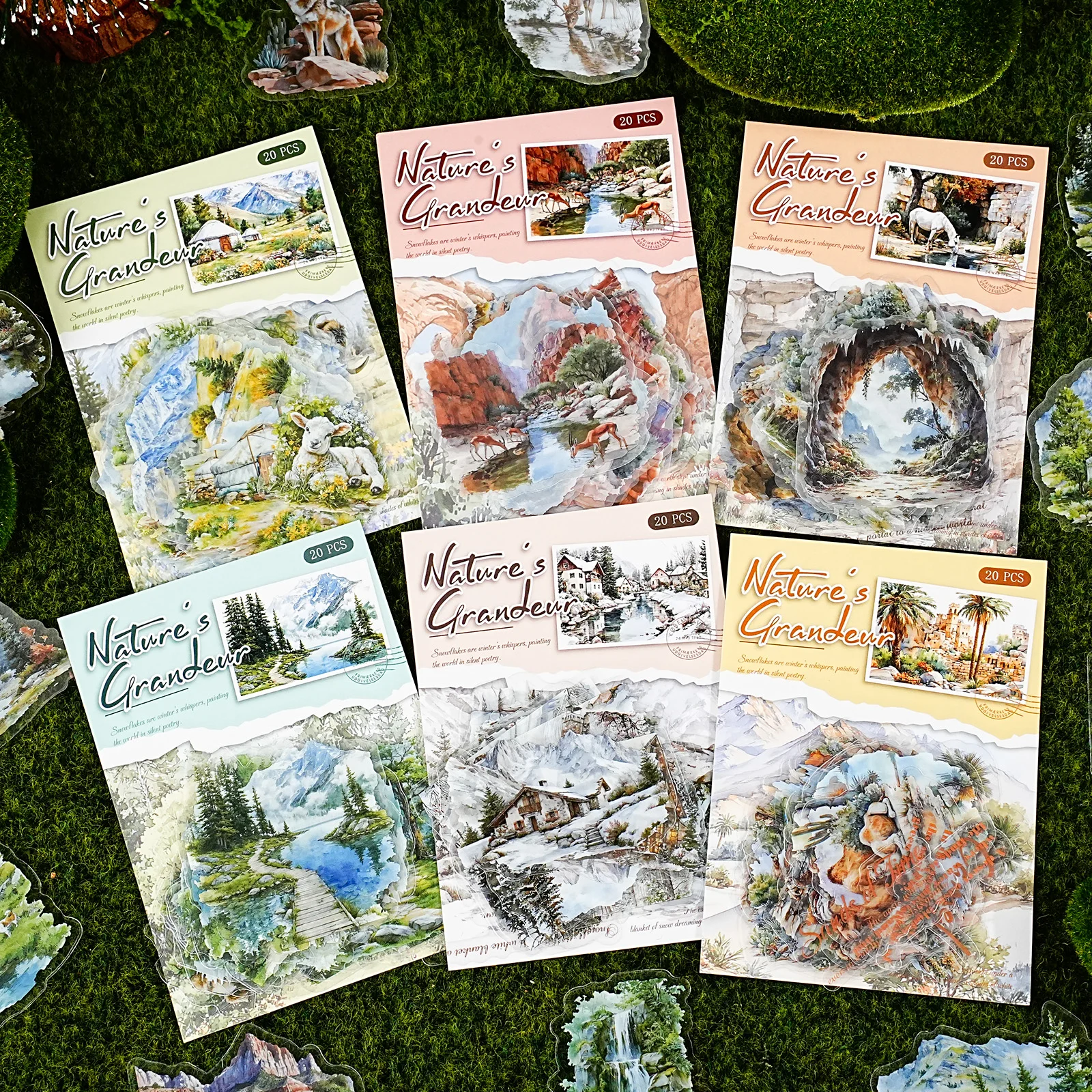 Etori Life Mountain and River in Art Series ريترو فور سيزونز ملصقات الحيوانات الأليفة للديكور، سكرابوكينغ المصنوع يدويًا، الألبومات، الحقائب، ملصقات السفر، أكياس ورق الهدايا، أدوات مكتبية للطلاب، ملصقات الأطفال #1