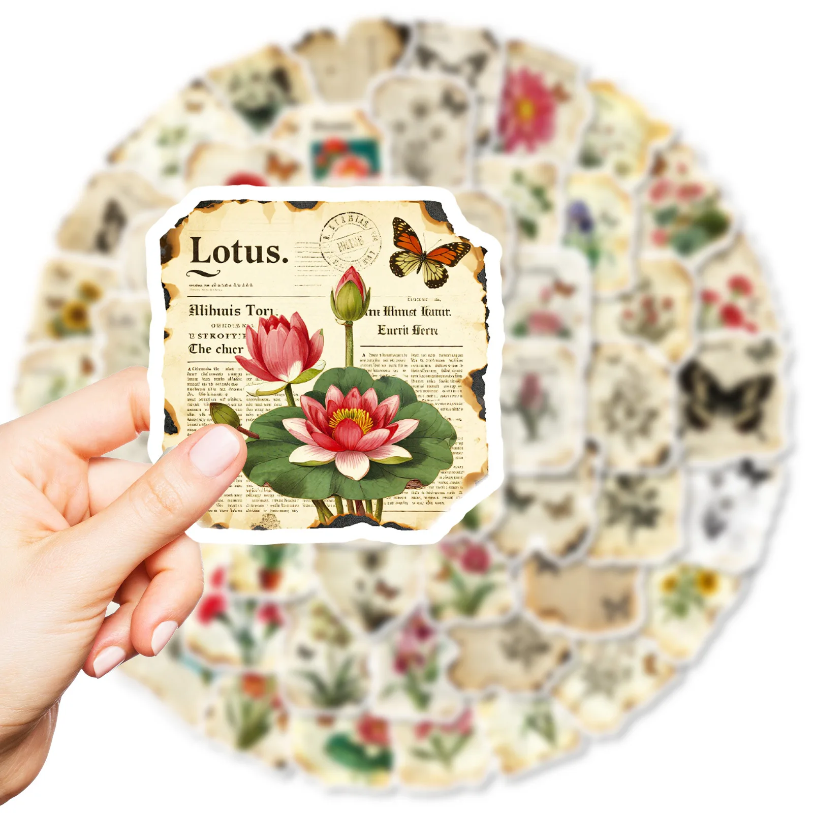 

56PCS Retro Newspaper Style Butterfly Flowers Graffiti Sticker Decoration Laptop Phone Guitar Skateboard Cup Classic Kid Toys