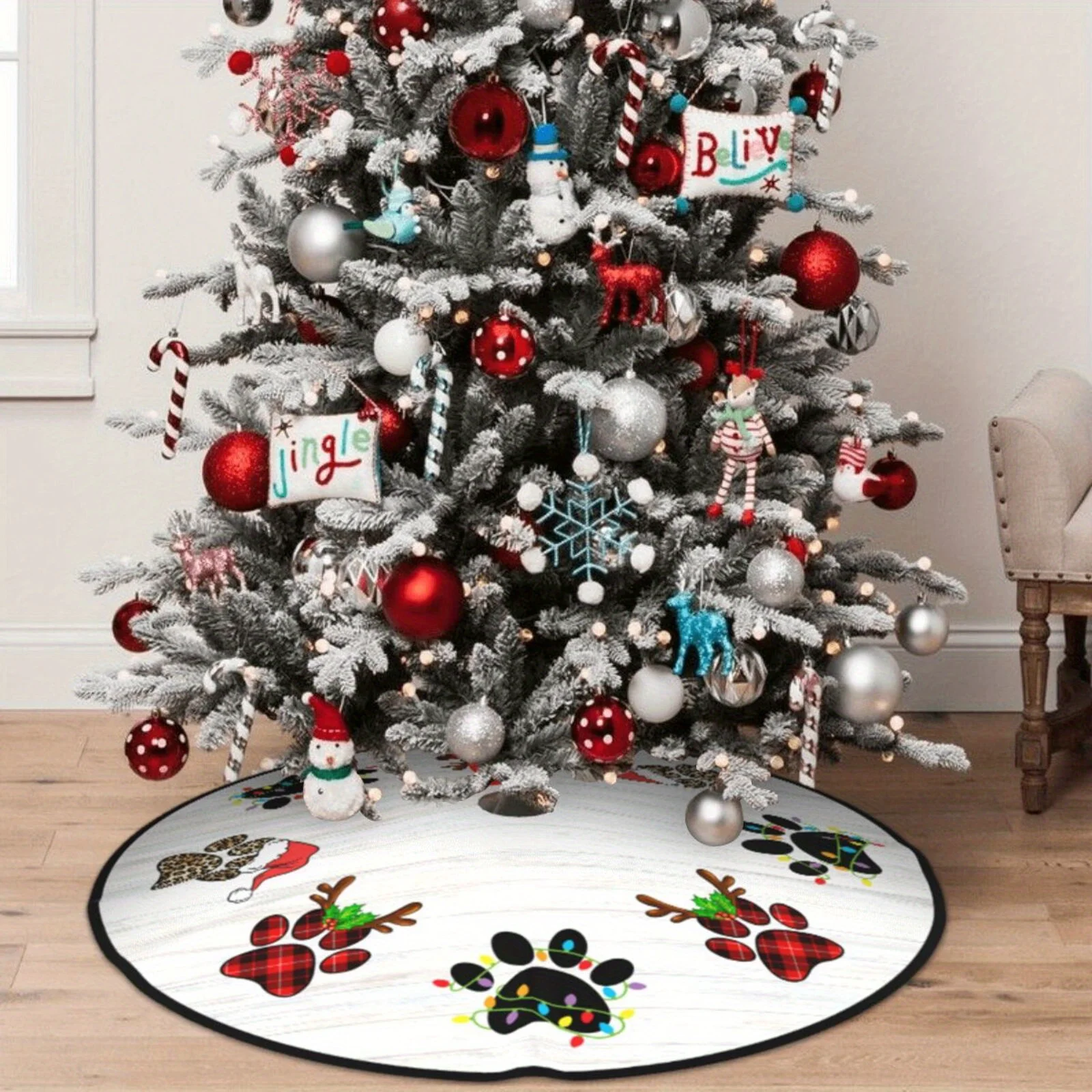 VIKAMA متقلب، تنورة شجرة عيد الميلاد بطبعة الفهد على شكل كلب باو ديكور منزلي، فيبي احتفالي دافئ، للاستخدام الداخلي والخارجي #3