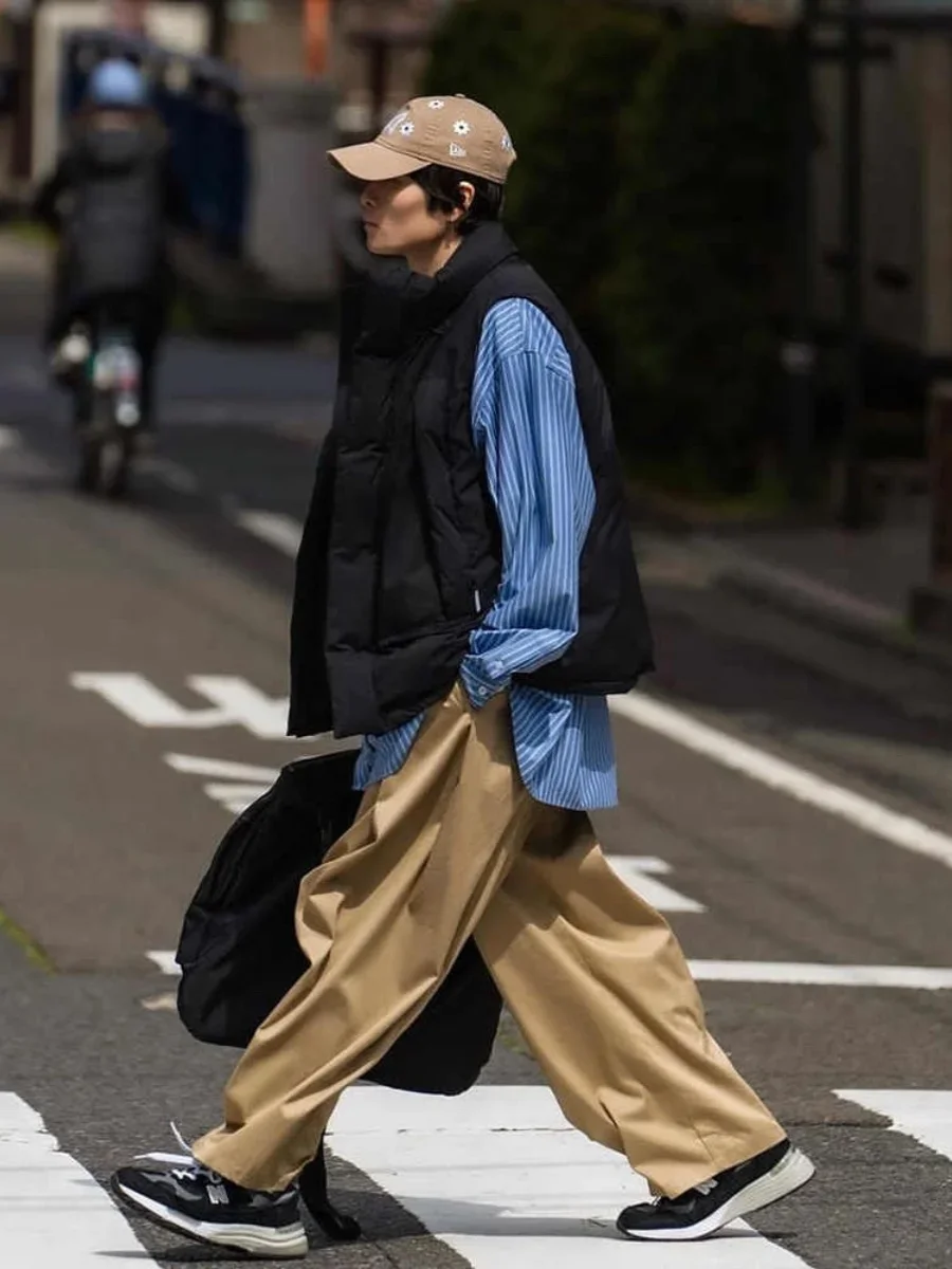 Pier39 Solid Color Stand-Up Collar Multi-Pocket Japanese Waterproof Outdoor Down Vest