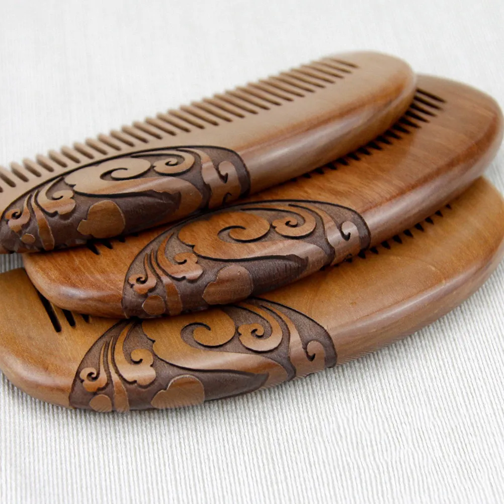 

Деревянная расческа для волос для женщин, с резным узором в форме полумесяца, из натурального персикового дерева, антистатическая, для комфортного массажа кожи головы, для ежедневного использования