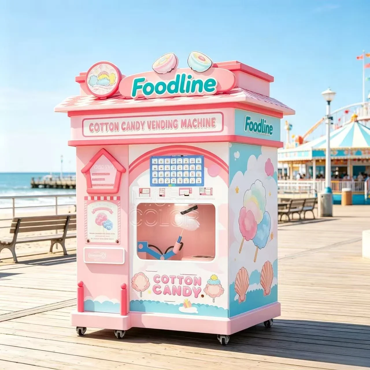 FL Customize Commercial Street Corner Advanced Out Door Service Fully Automatic Sugar Cotton Candy Vending Big Machine Upgrade