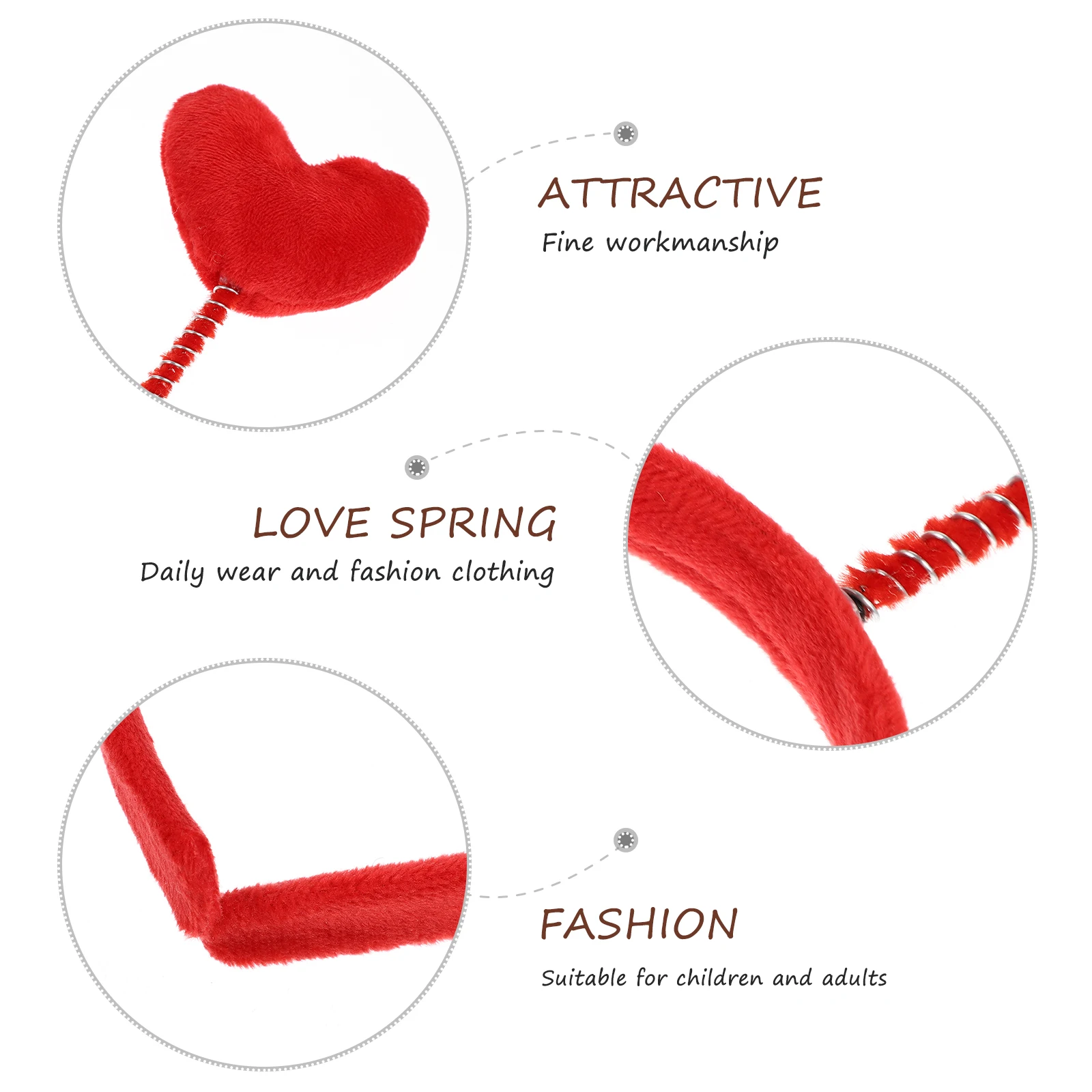

3pcs Loving Heart Hair Bands Red Cloth Hair Hoops For Women Girls Valentine'S Day Party Comfortable One Size Fits Most Metal
