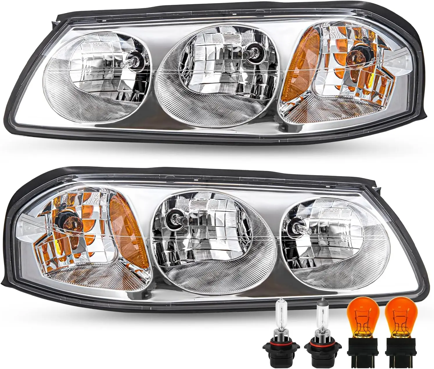 

Headlight Assembly All Bulbs Included for 2000-2005 Chevy Impala Headlamp Replacement Passenger and Driver Side, Chrome Housing