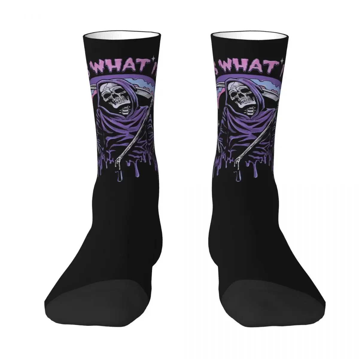 Death It Is What It Is Pastel Goth Grim Reaper Drip Socks Harajuku High Quality Stockings All Season Long Socks for Unisex Gifts