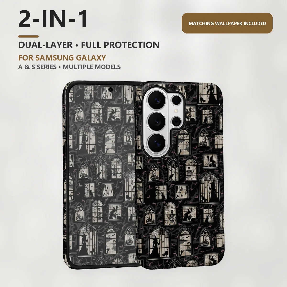 Gothic Window Silhouettes 2-in-1 Dual-Layer Phone Case for Samsung Galaxy S26 S25 S24 Plus Ultra FE S20 FE A56 A17 A16 A15