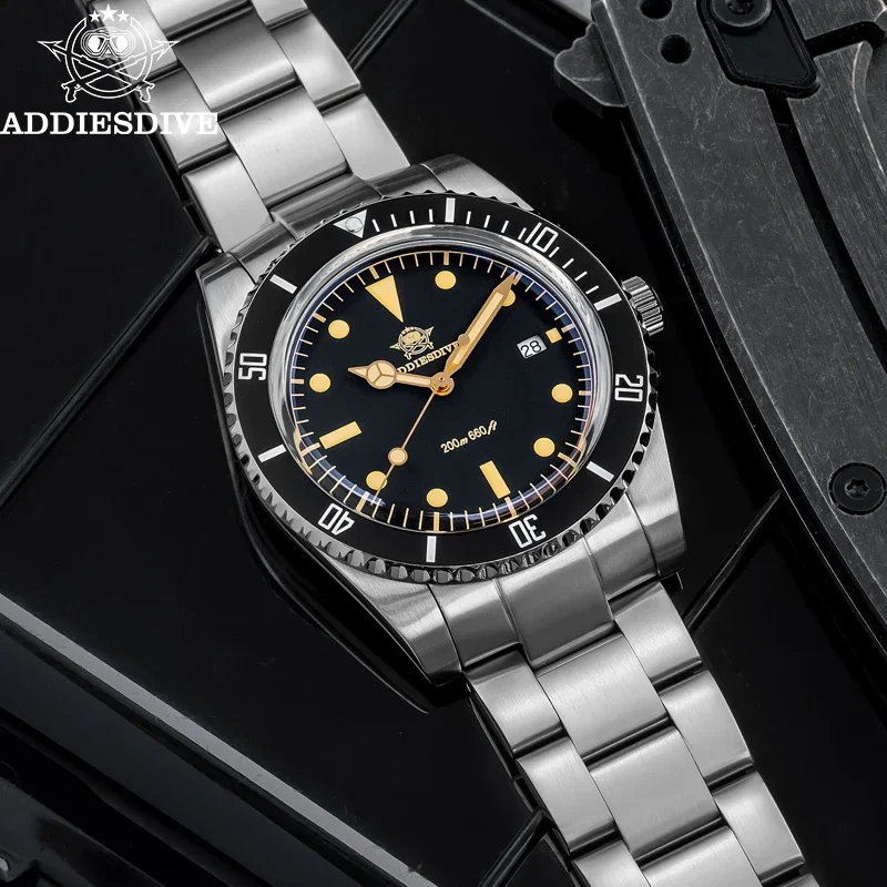 Reloj ADDIESDIVE de 39mm para hombre, reloj de pulsera de cuarzo con bisel de cerámica luminosa de cristal y espejo de burbuja de lujo, reloj de buceo resistente al agua de 20bar