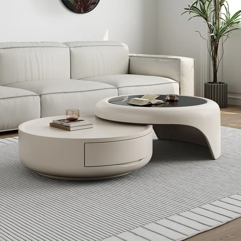 

Cream style coffee table living room home combination design light luxury high sense round