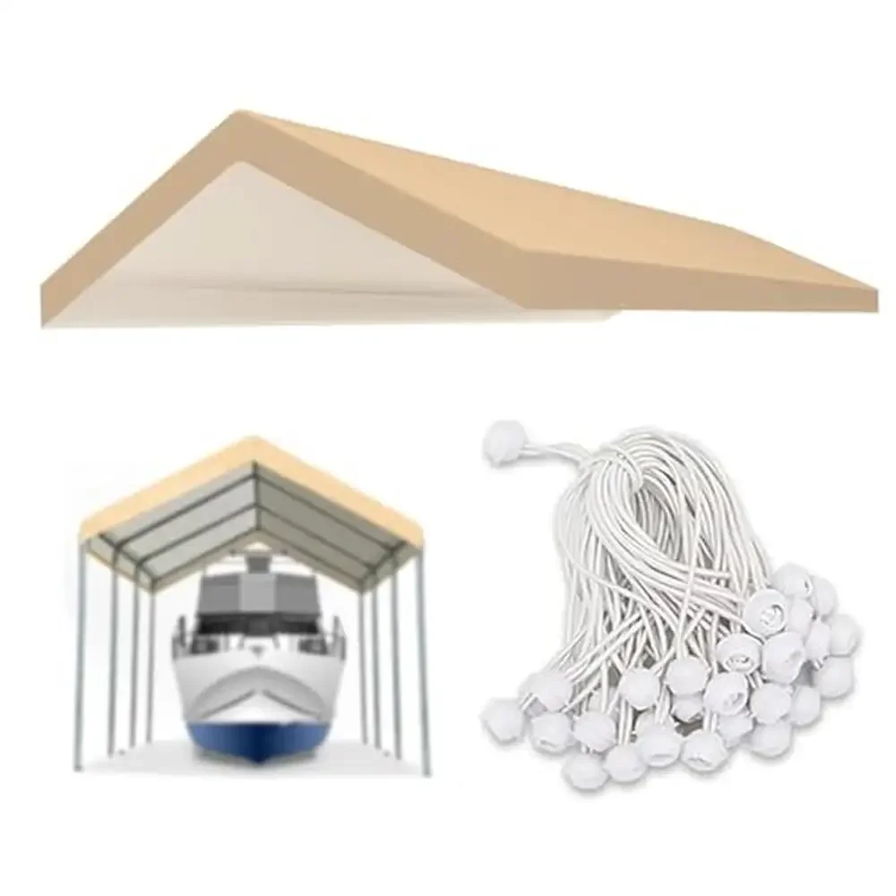 Carport Canopy Cover Replacement Top 10x20 Shelter Beige Ball Bungees UV Waterproof Dust Wind Rain Snow