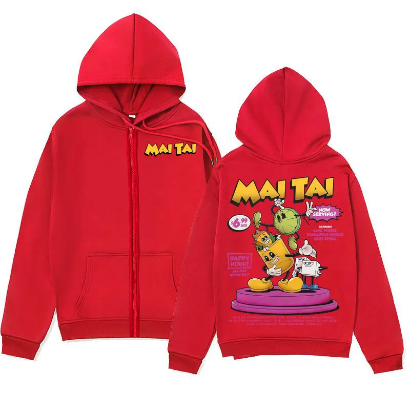 Mai Tai Cocktail Funny Meme Graphic Zipper Hoodie Men Women Clothing Fashion Y2k Zip Up Pullovers Casual Loose Hooded Sweatshirt