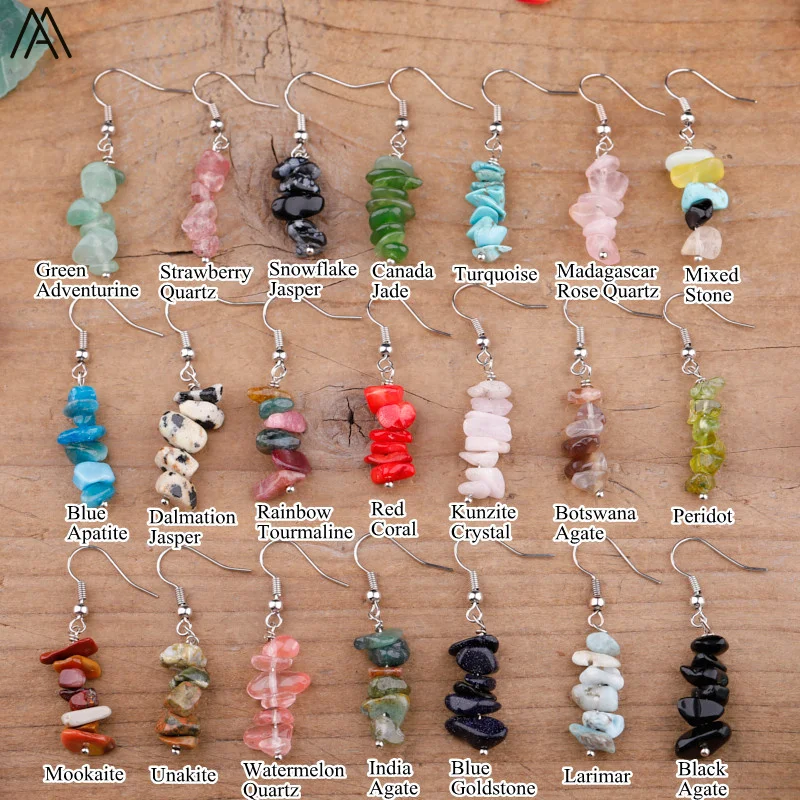 Fashion Women Chip Stone Earring Jewelry Crystal Dangle Earrings Natural Citrines Quartz Gravel Charm Hook Earring Birthday Gift